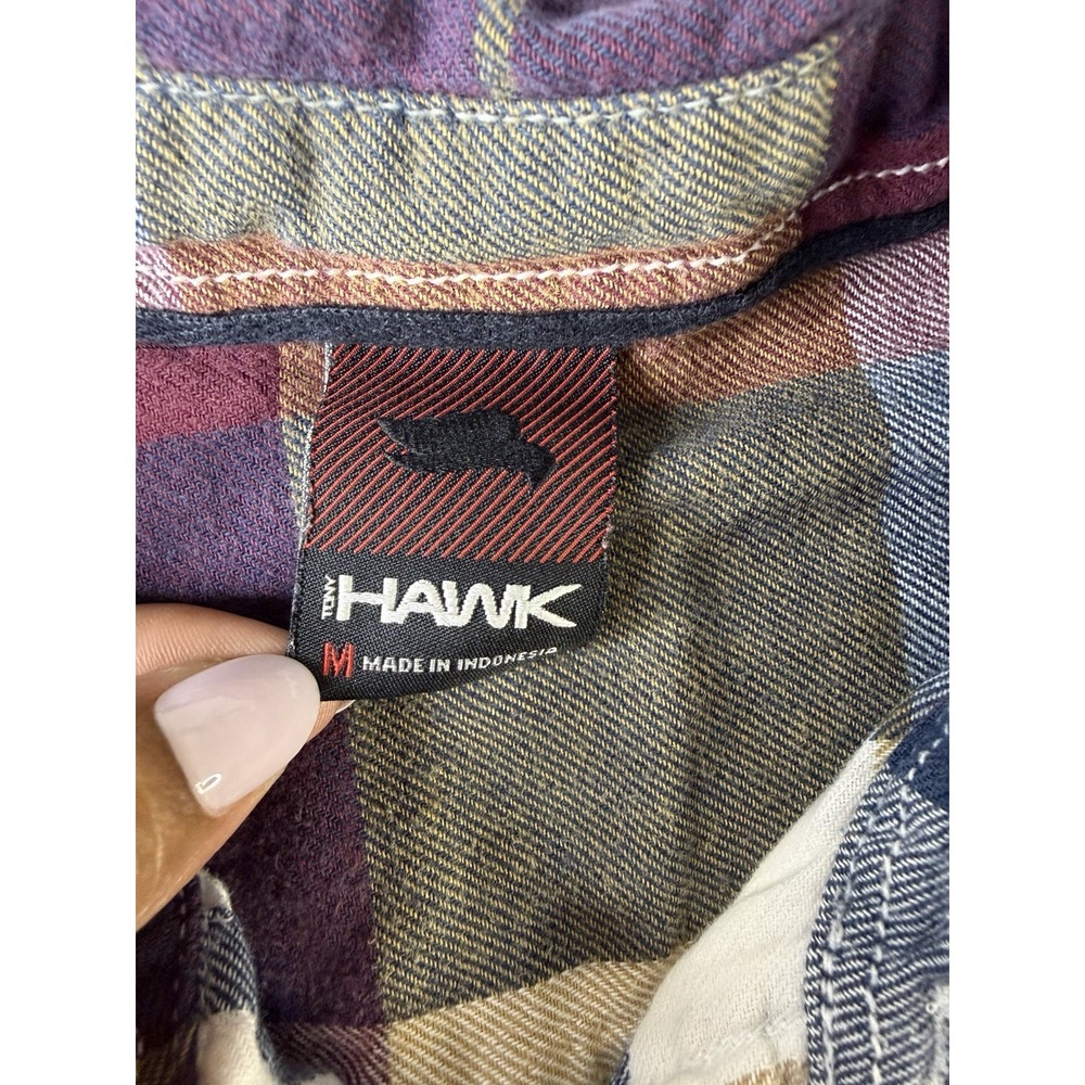 Hawk Men's Plaid Flannel Button Up Shirt Size M Long Sleeve 100% Cotton - Picture 6 of 8